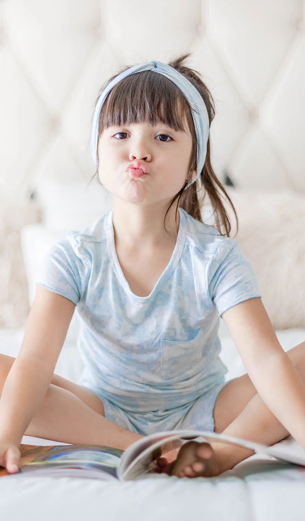 Everly Grey - Bella Kids 3 Piece Short PJ - Blue Chantilly