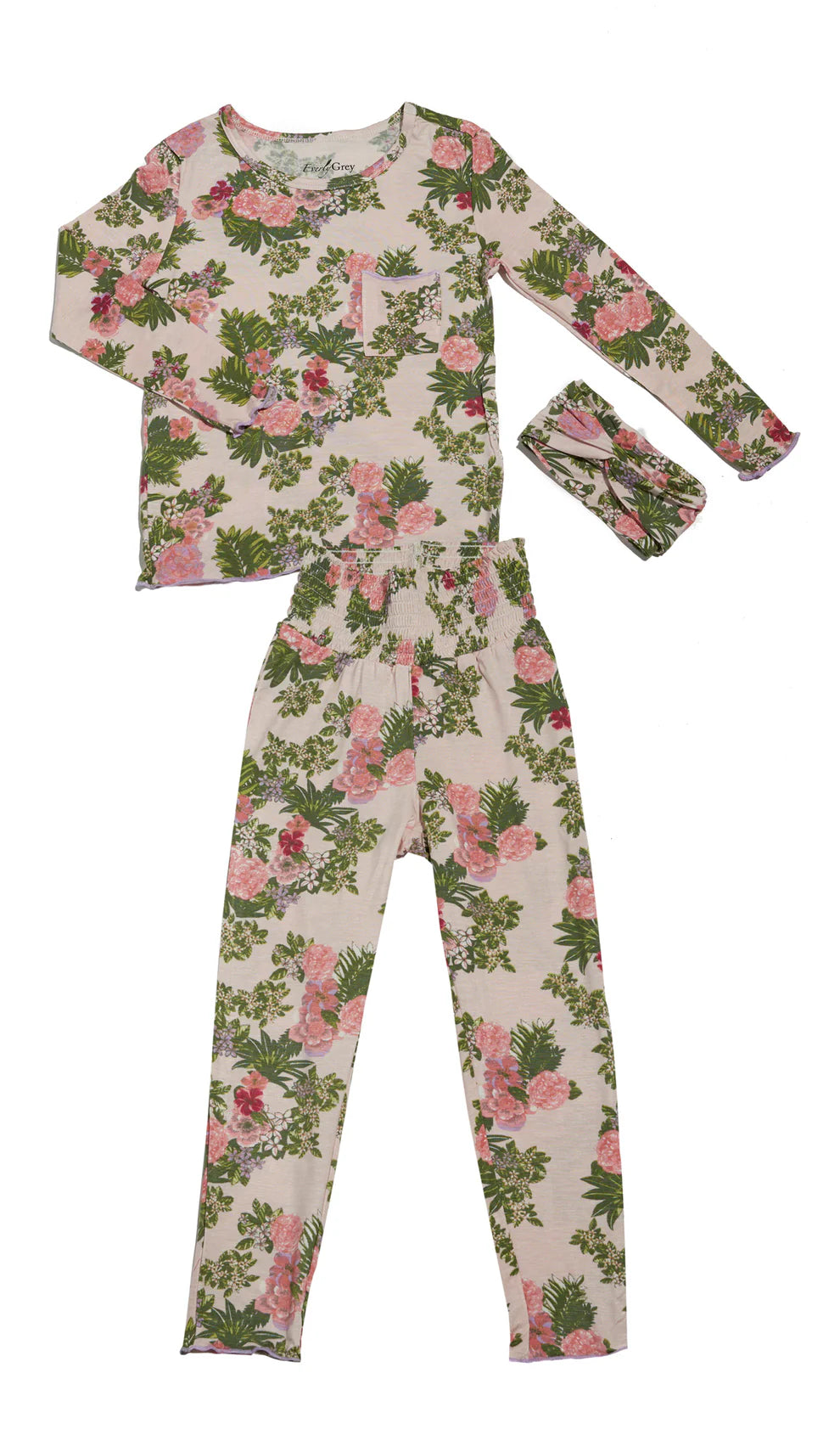 Everly Grey - Charlie Kids 3 Piece Pant PJ - Beige Floral