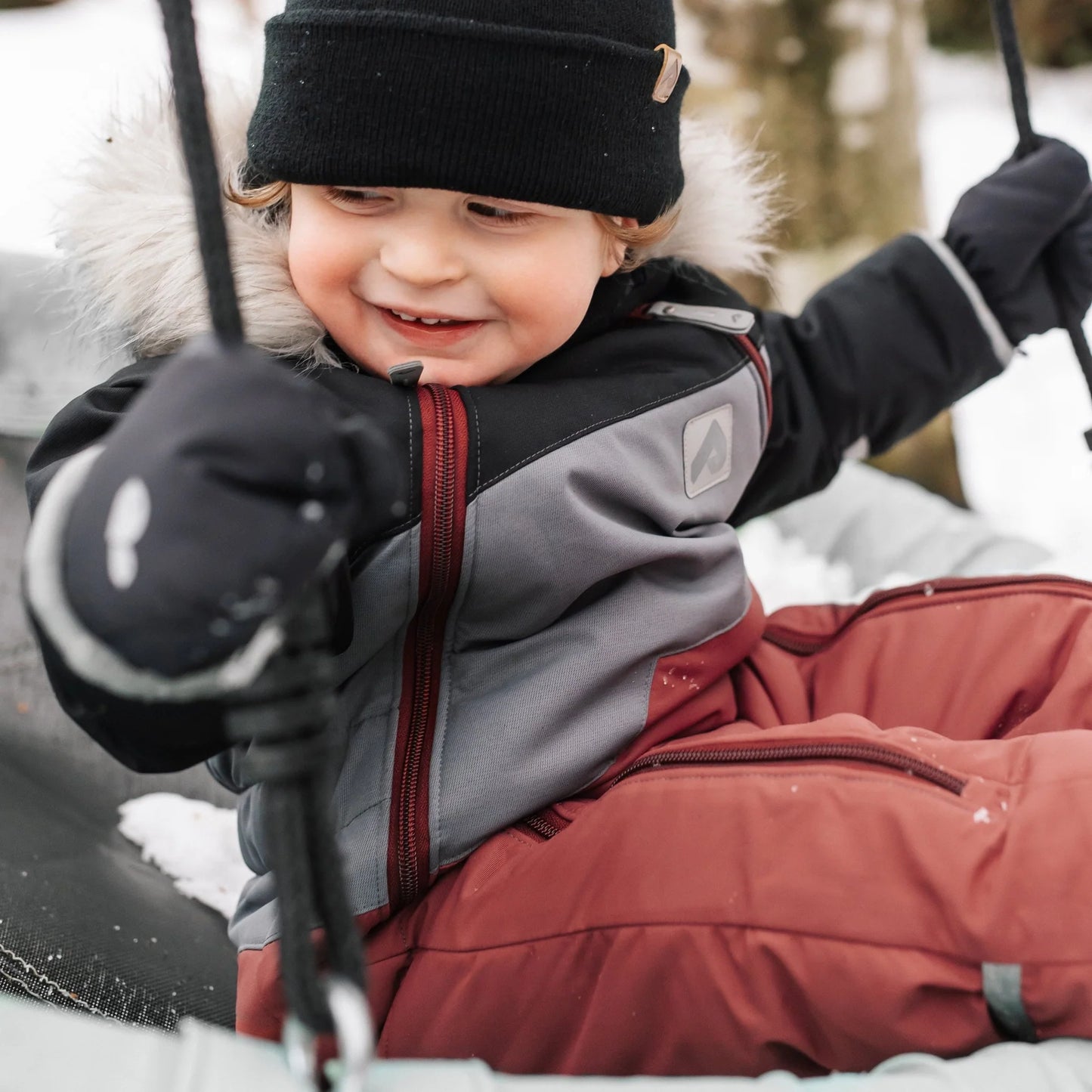 Perlimpinpin - One Piece Baby Snowsuit - Black + Slate + Grenat
