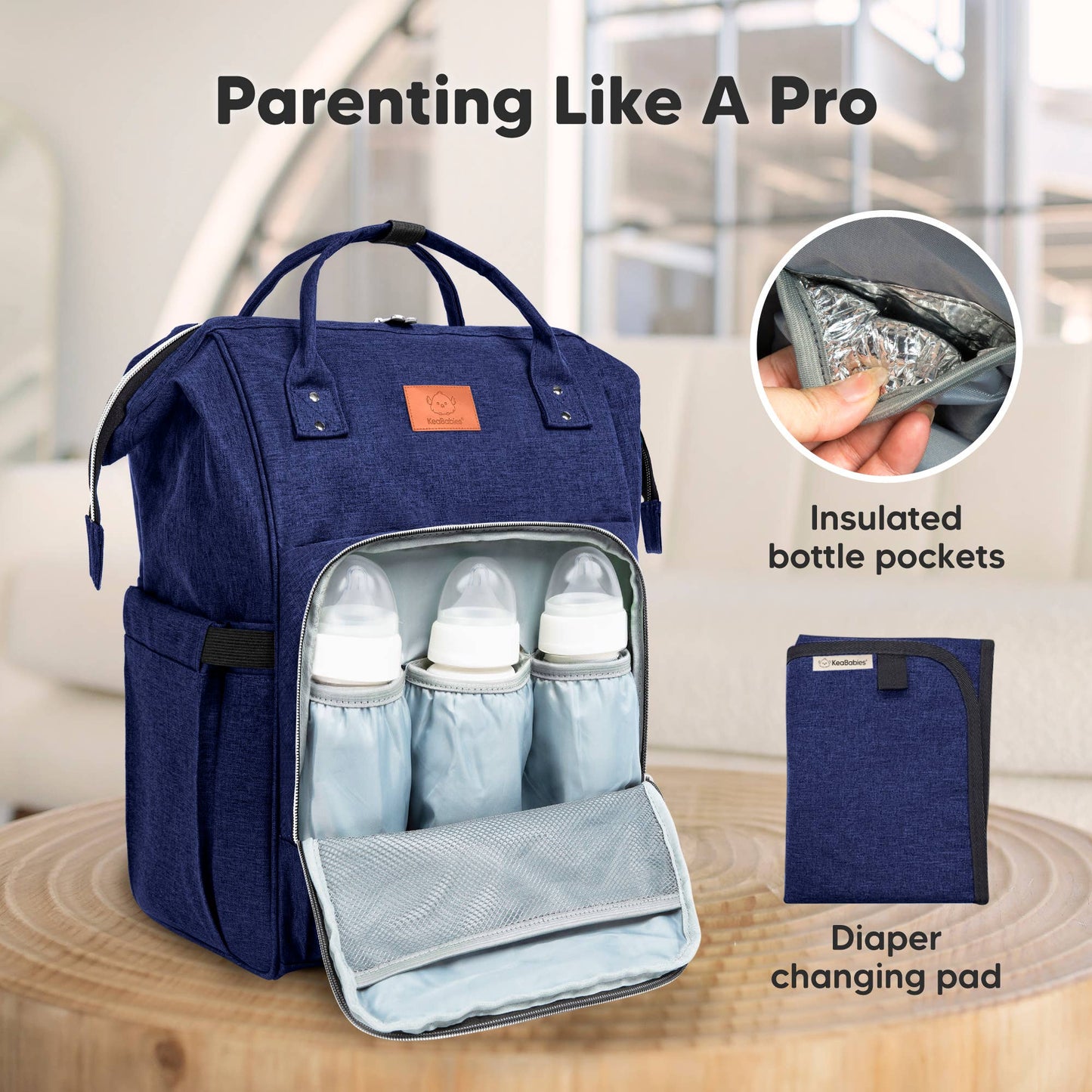 KeaBabies - Original Diaper Bag Backpack, Baby Bags with Changing Pad: Marine Blue