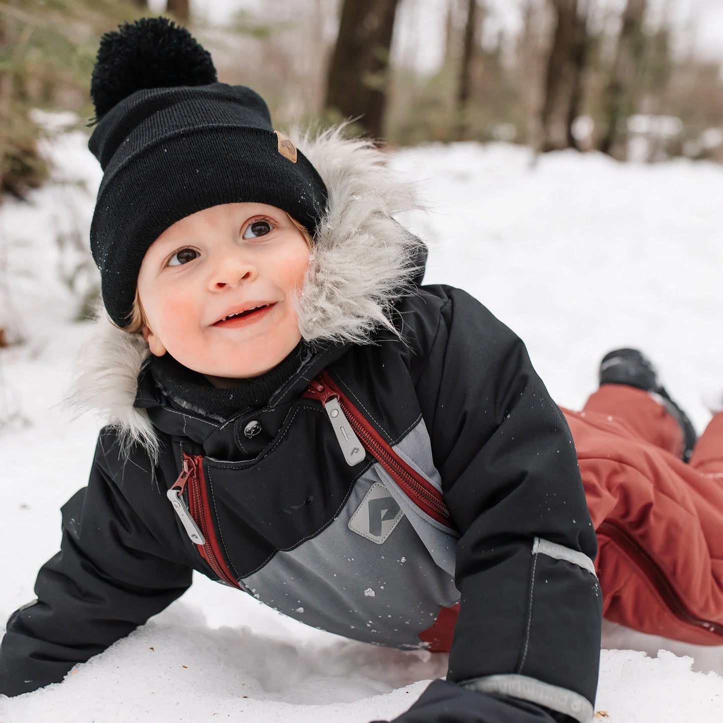 Perlimpinpin - One Piece Baby Snowsuit - Black + Slate + Grenat