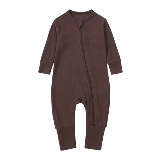 Cocoa - Long Sleeve Ribbed Bamboo Sleep + Play Romper