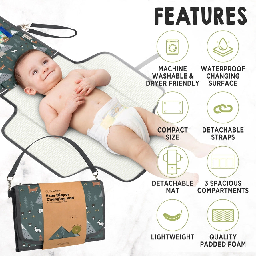 KeaBabies - Ezee Portable Diaper Changing Pad, Foldable Changing Mat