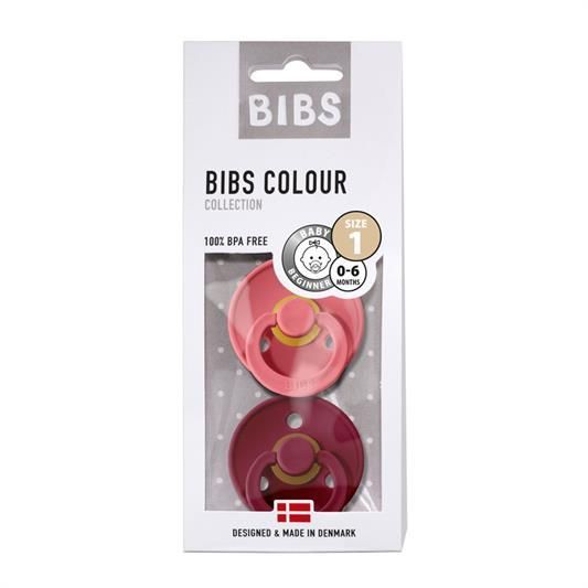 BIBS - Latex Pacifier 2 Pack - Coral + Ruby