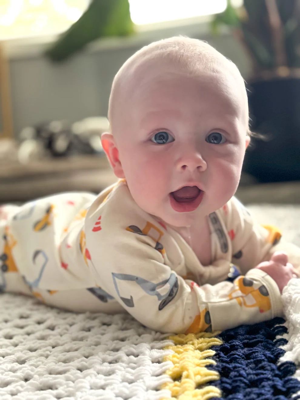 Under Construction Organic Cotton Two-Way Zipper Baby Romper