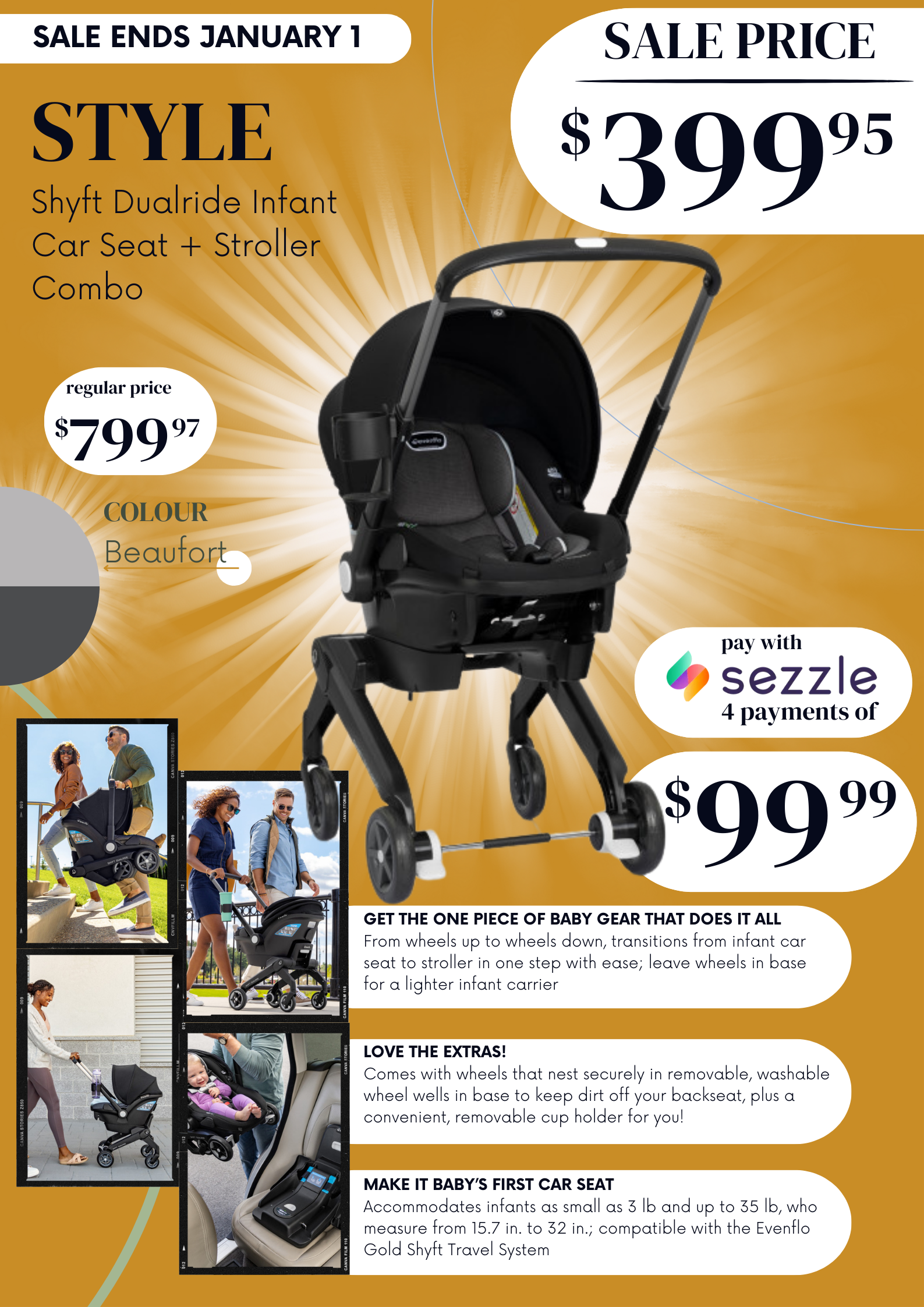 ON SALE NOW Evenflo Shyft DualRide Infant Car Seat and Stroller Combo Beaufort