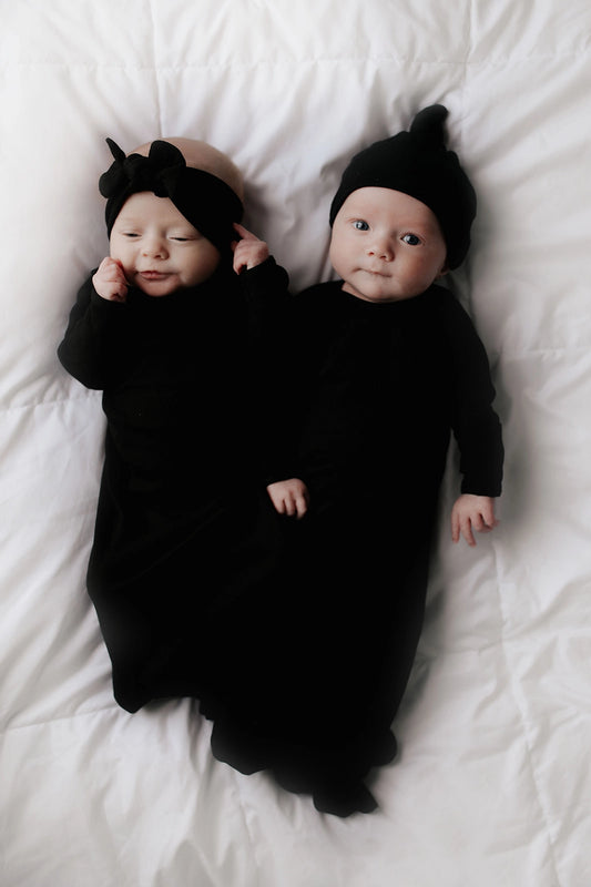 Three Little Tots - Knotted Newborn Gown - Black