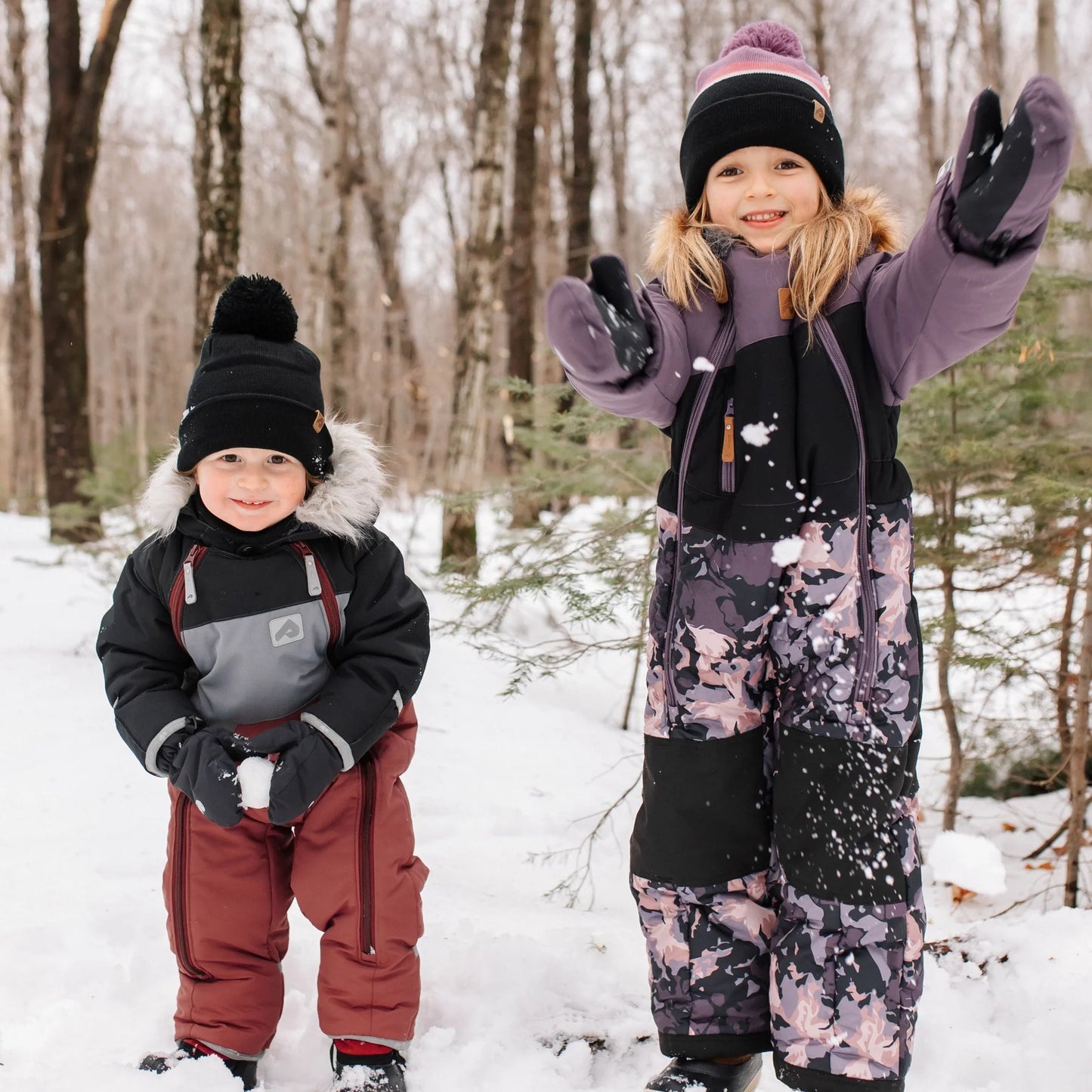 Perlimpinpin - One Piece Baby Snowsuit - Black + Slate + Grenat