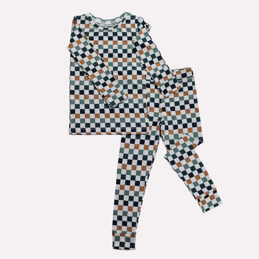 Pip + Phee - 2 Piece Bamboo Sets | LE Prints #4: Multi-check / 18-24M / Long Sleeves/Long Pants