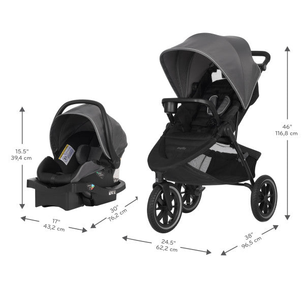 Evenflo - Folio3 Stroll & Jog Travel System with LiteMax 35 Infant Car Seat (Avenue Gray)