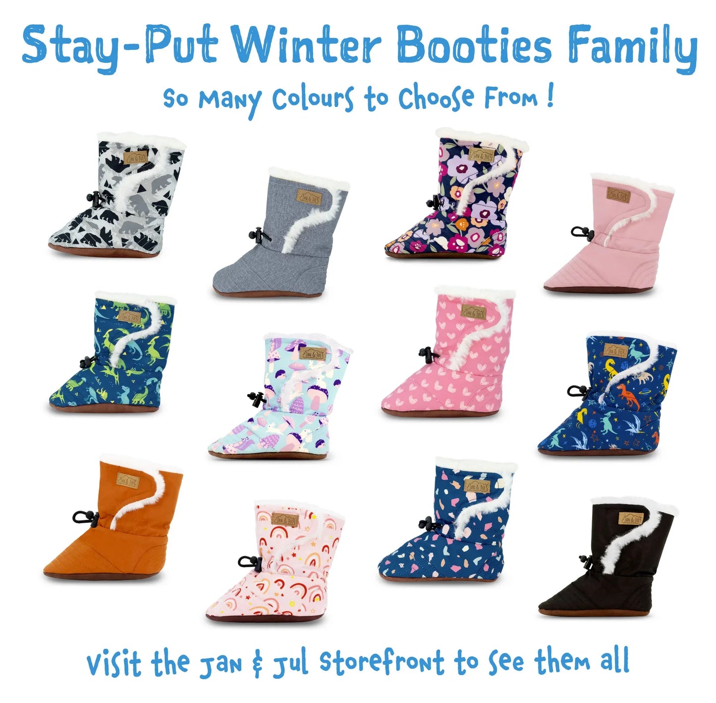 Jan + Jul - Stay Put Winter Baby Booties - Space Dinos