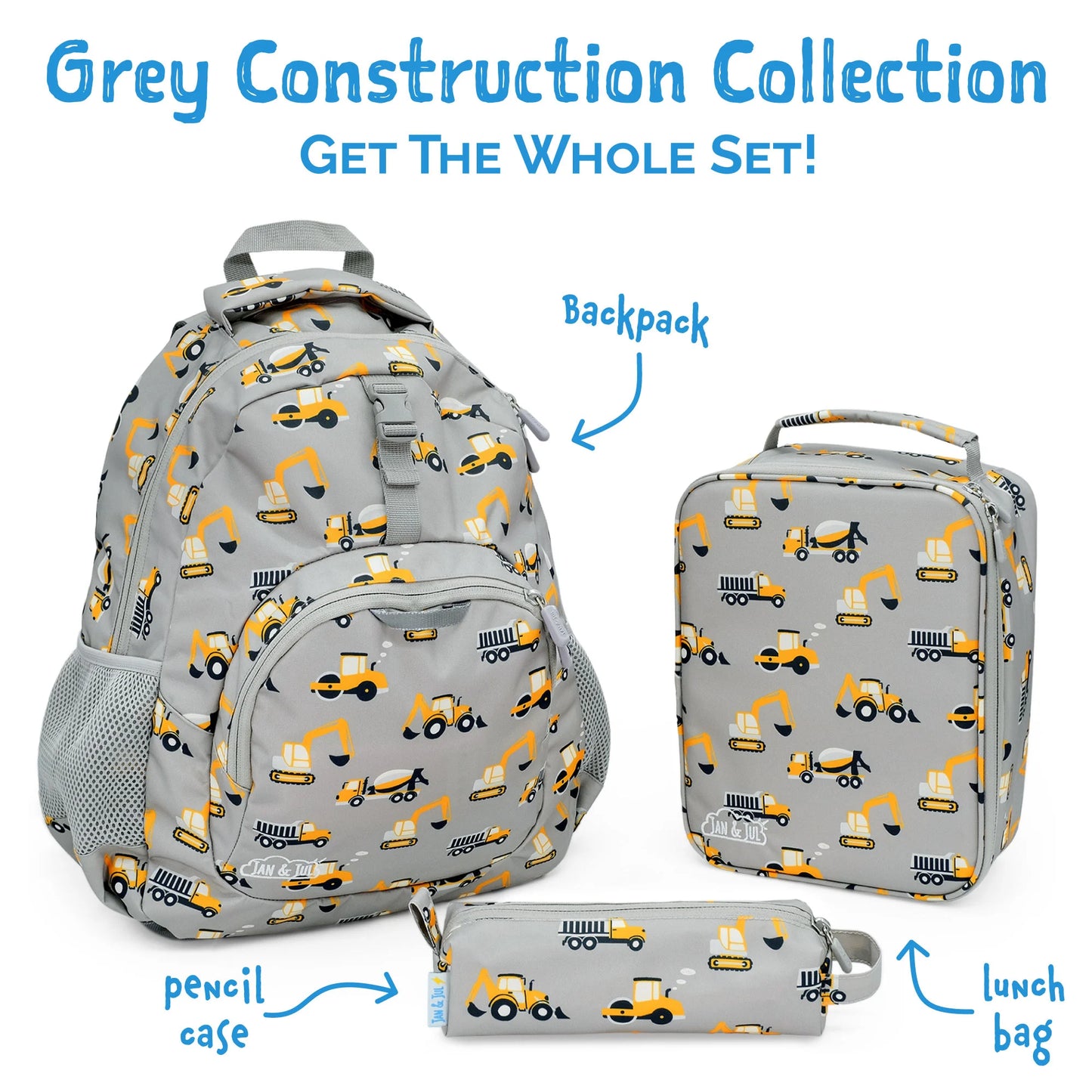 Jan + Jul - Little Xplorer Kids' Backpack - Grey Construction