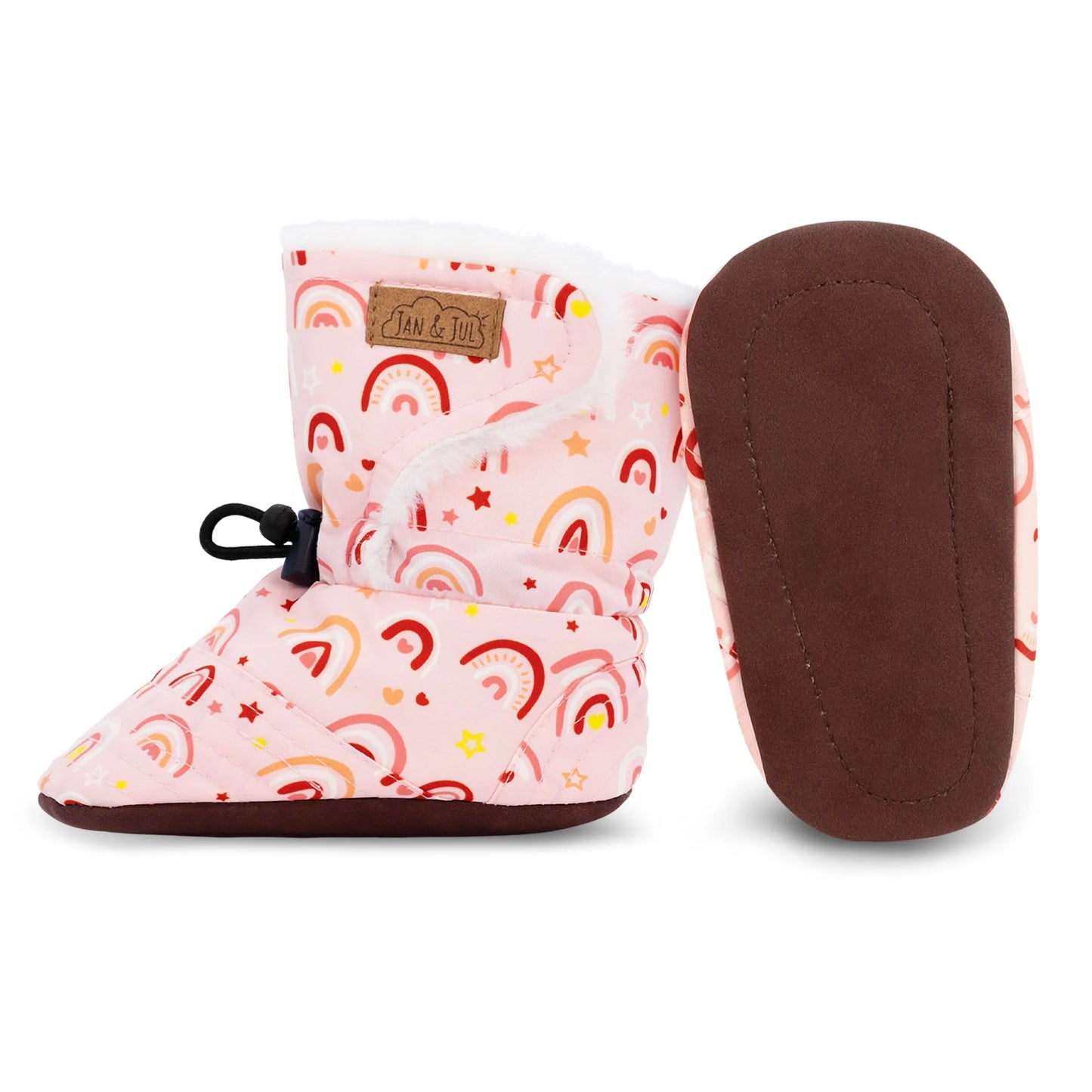 Jan + Jul - Stay Put Winter Baby Booties - Pink Rainbow