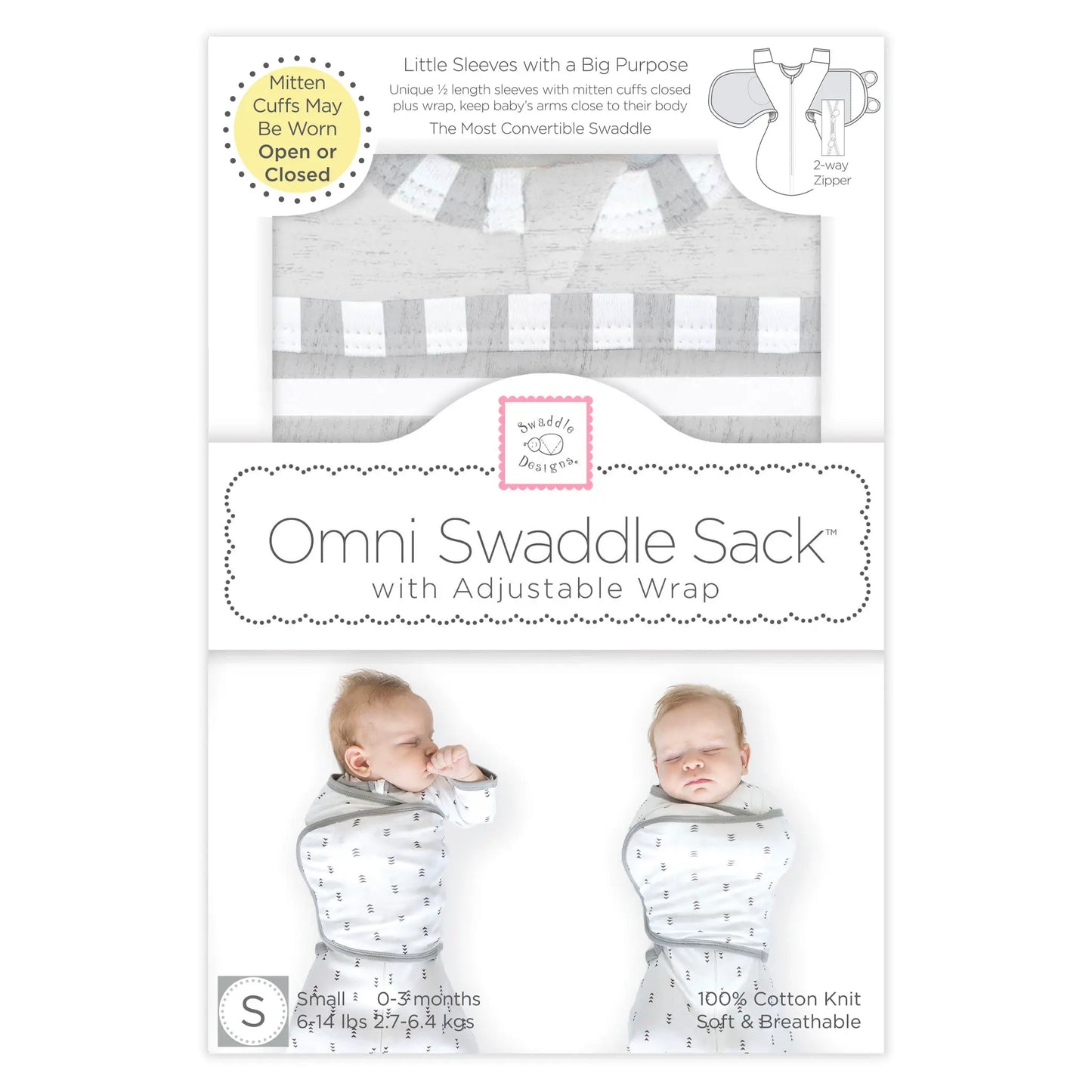 Omni Swaddle Sack w Wrap and Arms Up Sleeves - Stripes