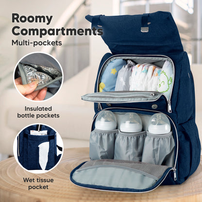 Explorer Diaper Bag Backpack, Changing Pad, Stroller Straps: Navy Blue