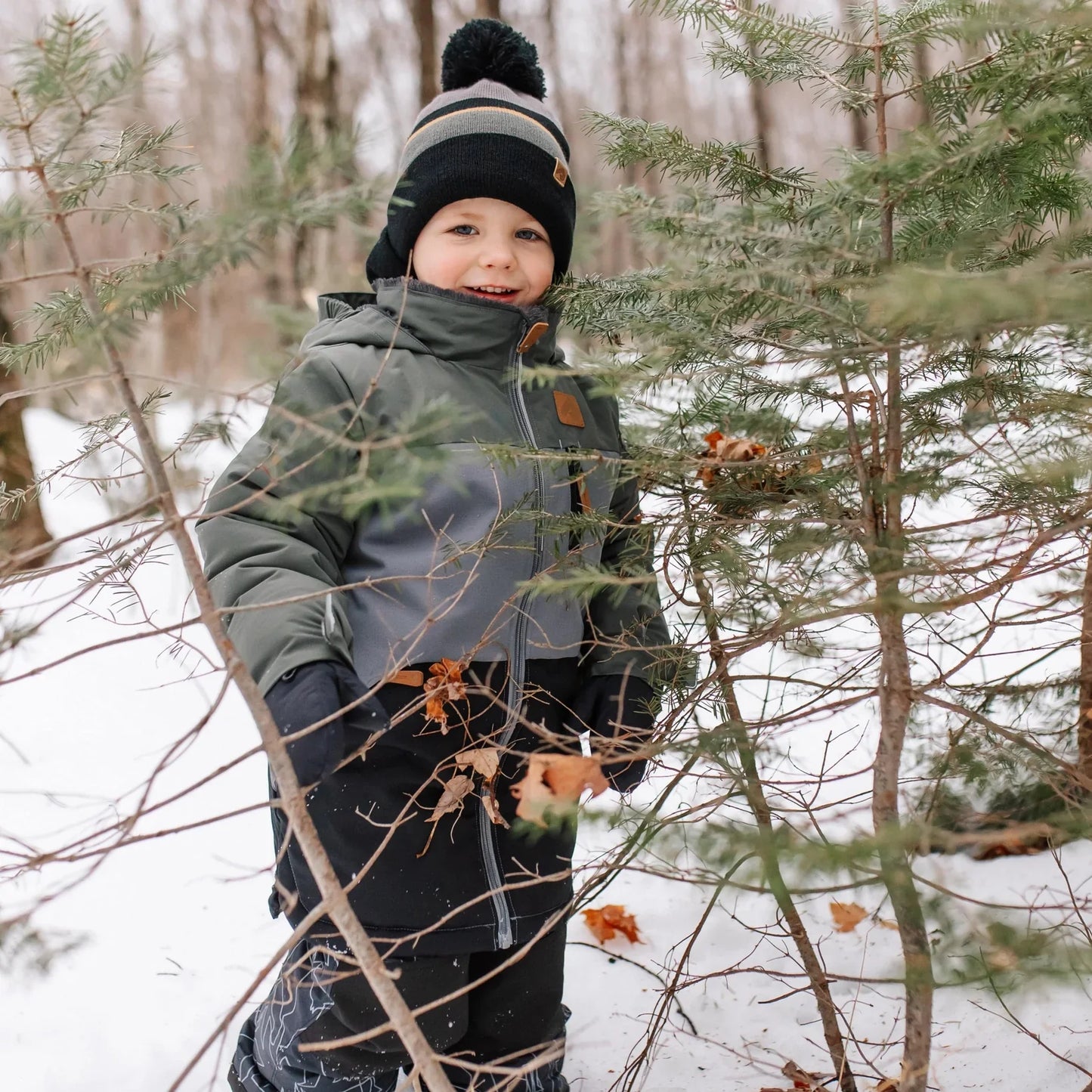 Perlimpinpin - Two Piece Kid Snowsuit - Army Black + Animals