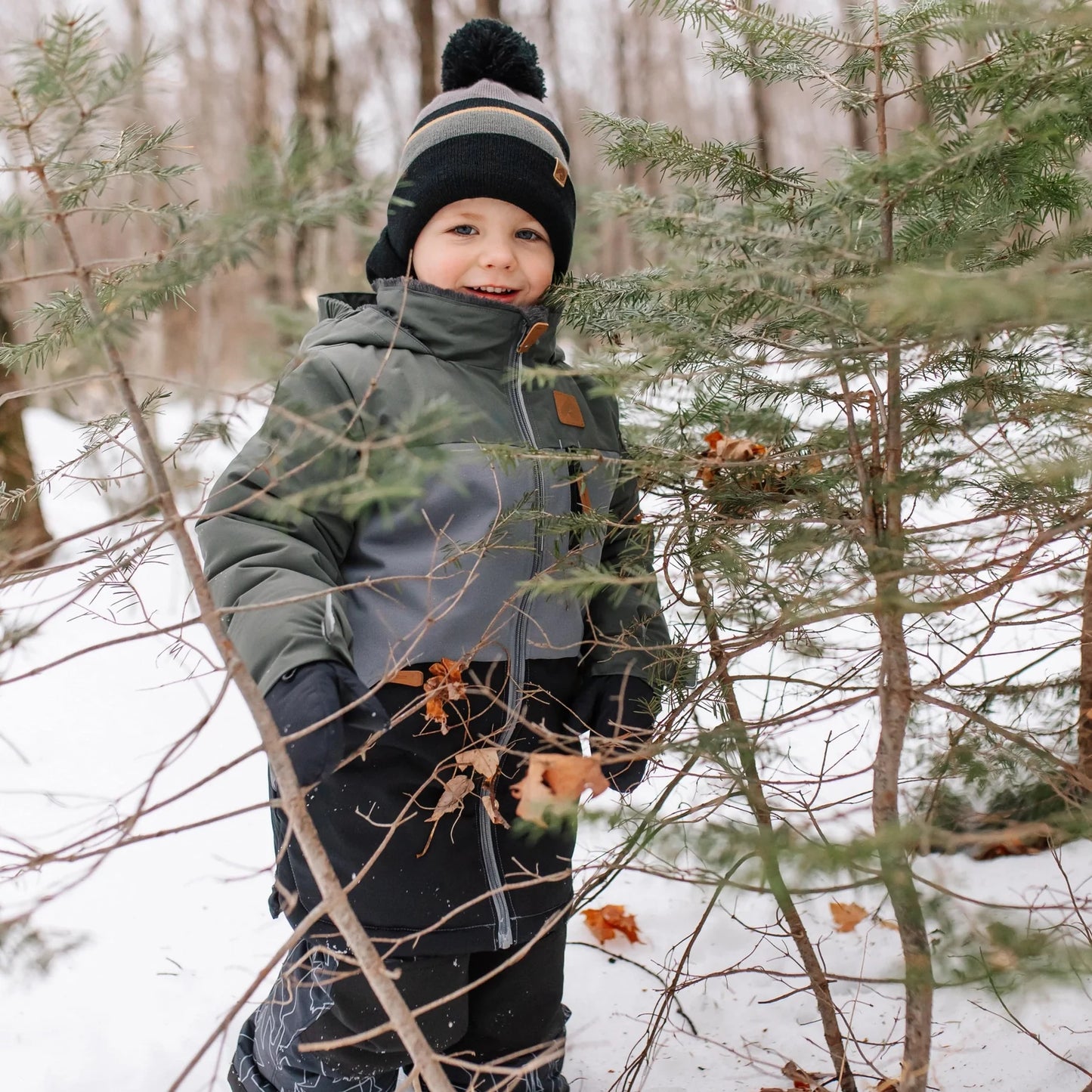Perlimpinpin - Two Piece Kid Snowsuit - Army Black + Animals