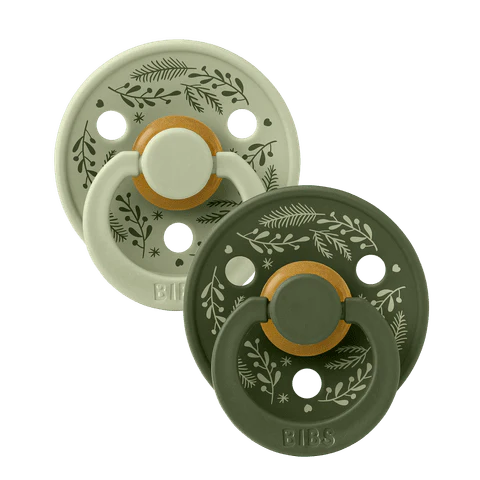 BIBS Pacifier Original COLOUR - Holiday Leaf Latex 2 PK - Sage + Hunter Green