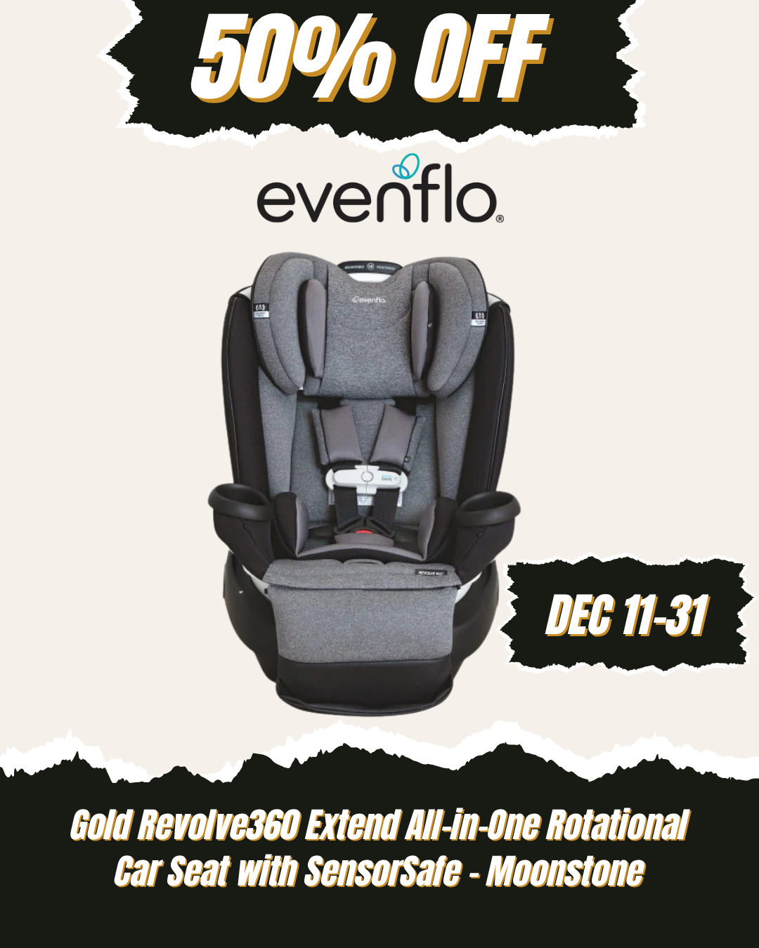 EVENFLO Gold Revolve360 Extend All-in-One Rotational Car Seat with SensorSafe (Moonstone)