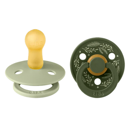 BIBS Pacifier Original COLOUR - Holiday Leaf Latex 2 PK - Sage + Hunter Green
