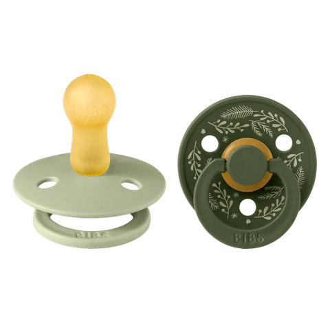BIBS Pacifier Original COLOUR - Holiday Leaf Latex 2 PK - Sage + Hunter Green