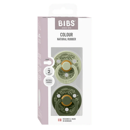 BIBS Pacifier Original COLOUR - Holiday Leaf Latex 2 PK - Sage + Hunter Green