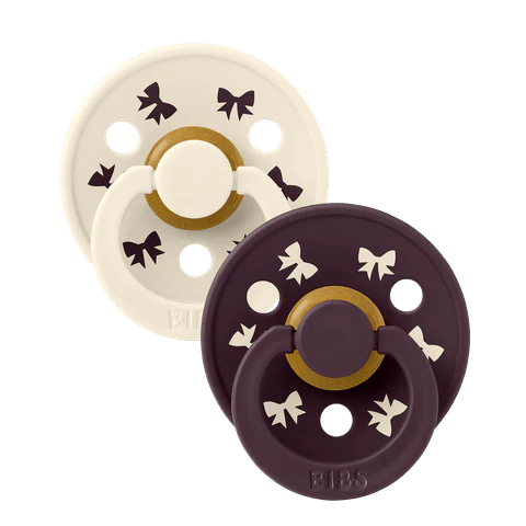 BIBS Pacifier Original COLOUR - Holiday Bow Latex 2 PK - Ivory + Plum