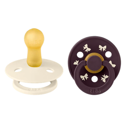 BIBS Pacifier Original COLOUR - Holiday Bow Latex 2 PK - Ivory + Plum