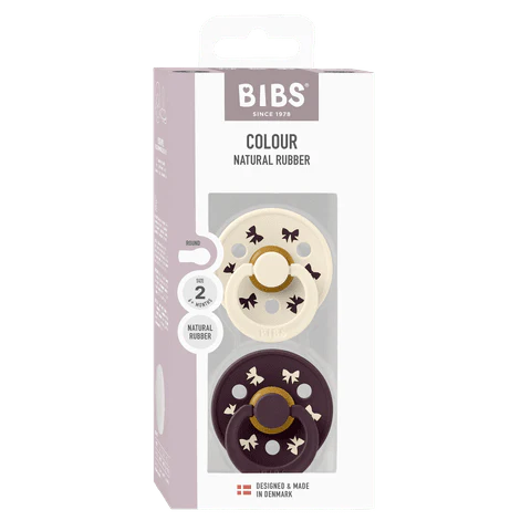 BIBS Pacifier Original COLOUR - Holiday Bow Latex 2 PK - Ivory + Plum