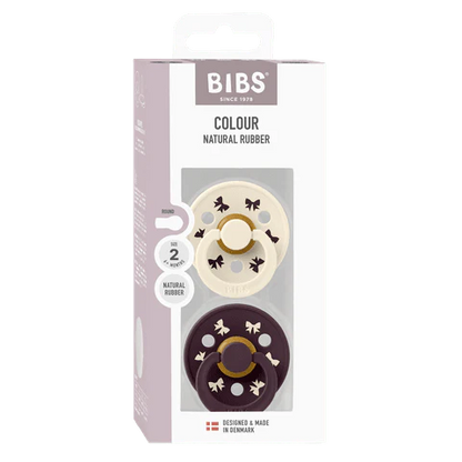 BIBS Pacifier Original COLOUR - Holiday Bow Latex 2 PK - Ivory + Plum
