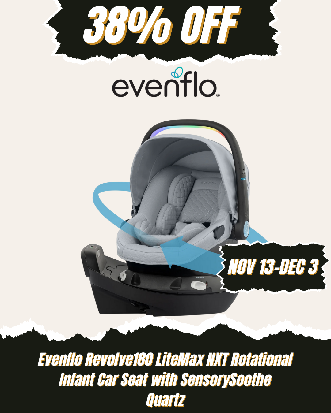 Evenflo - Evenflo Revolve180 LiteMax NXT Rotational Infant Car Seat with SensorySoothe (Quartz)