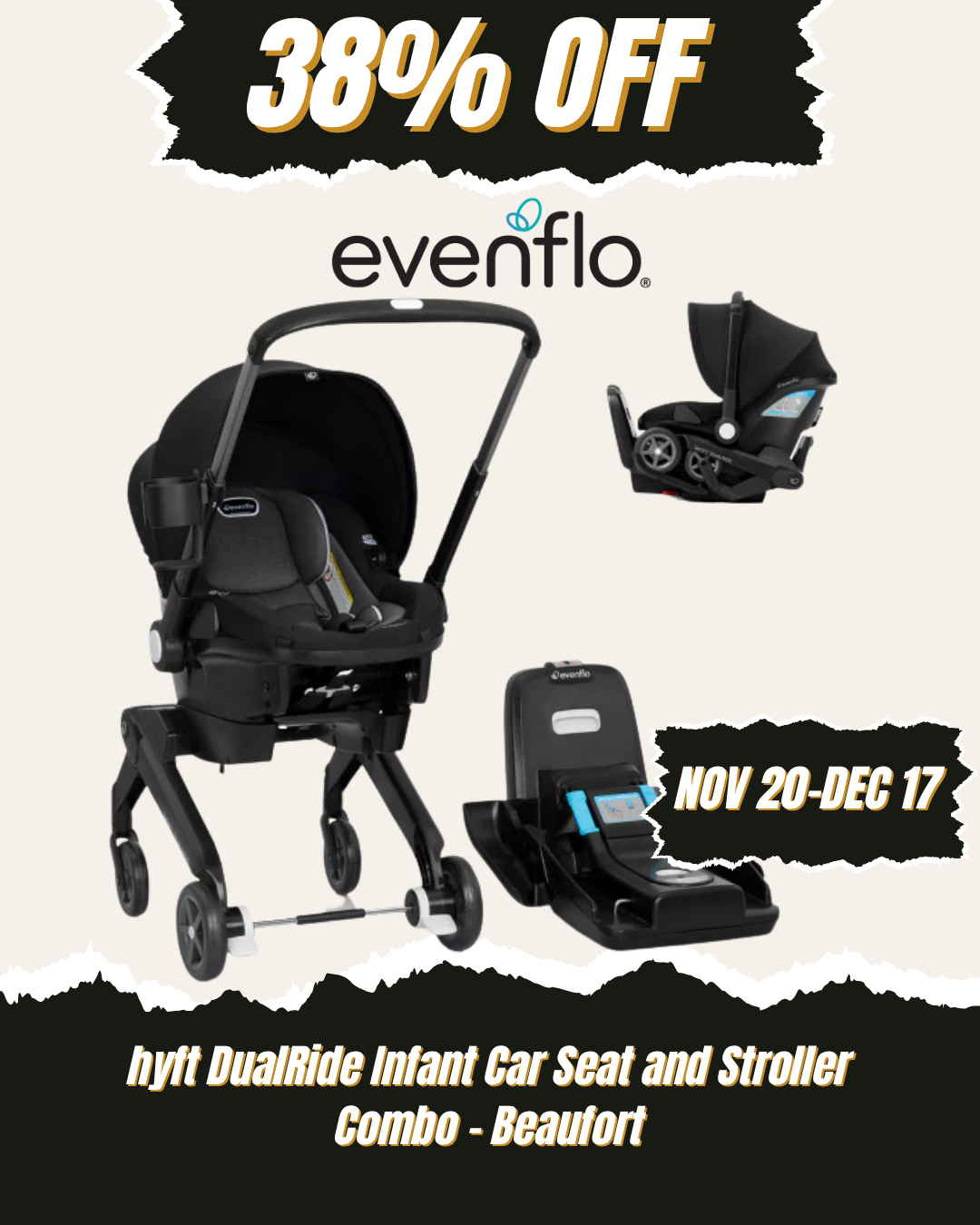 EVENFLO Shyft DualRide Infant Car Seat and Stroller Combo (Beaufort)
