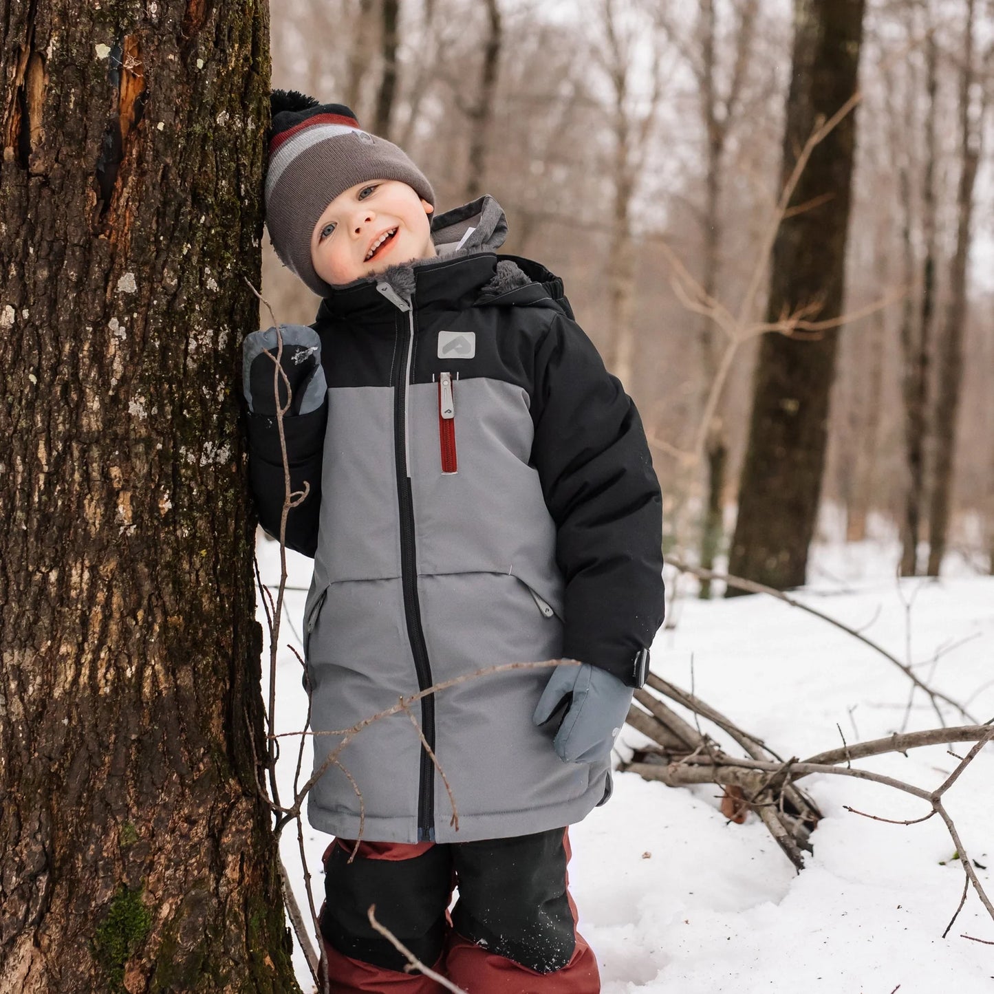 Perlimpinpin - Two Piece Kid Snowsuit - Black + Slate + Grenat