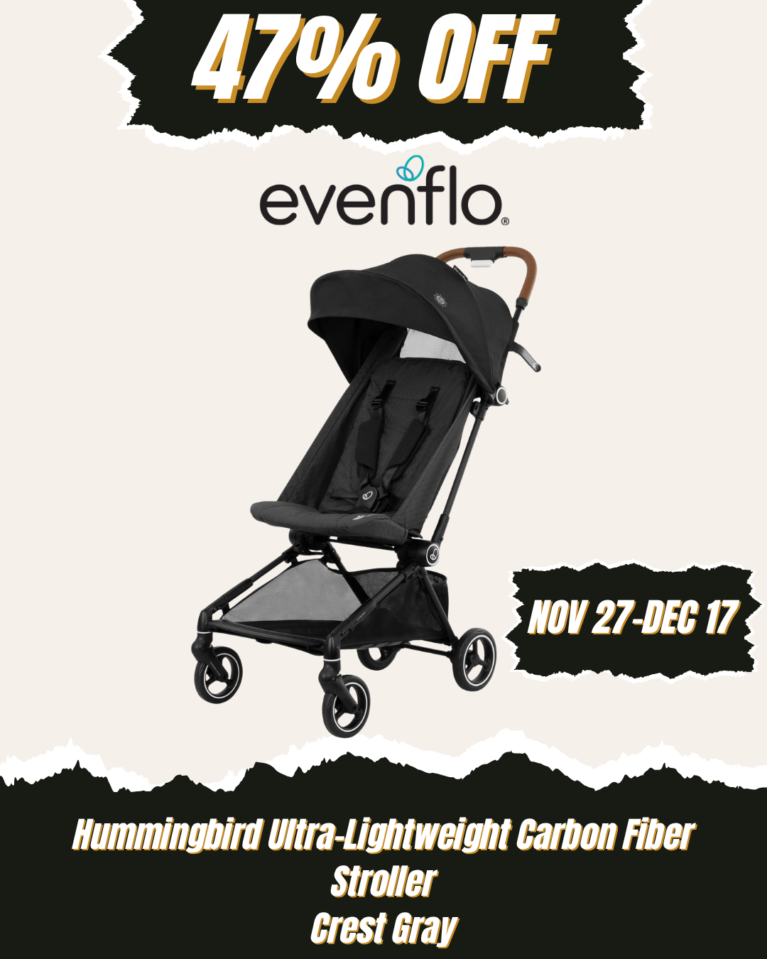 EVENFLO Hummingbird Ultra-Lightweight Carbon Fiber Stroller - Crest Gray