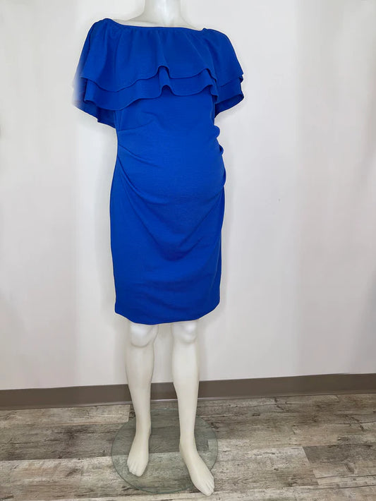 Bump Shoot Rental Dress - Royal Blue Off Shoulder Ruched Maternity