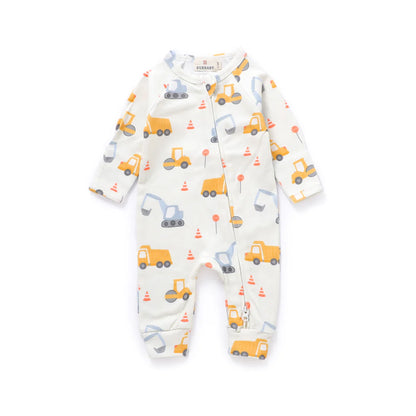 Under Construction Organic Cotton Two-Way Zipper Baby Romper