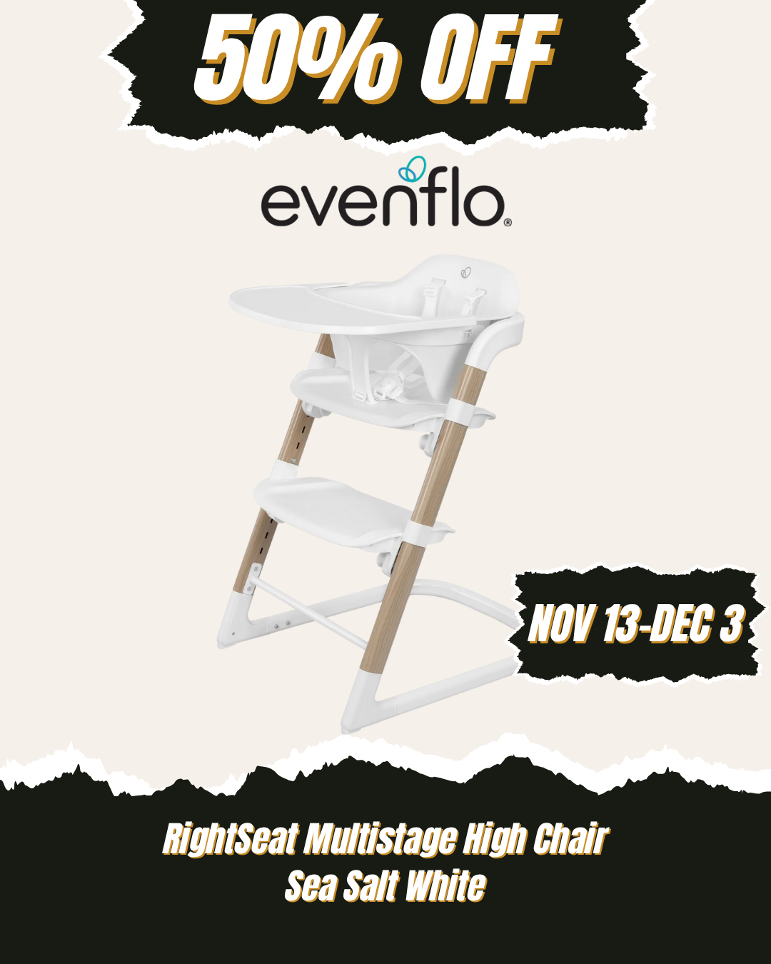 EVENFLO RightSeat Multistage High Chair (Sea Salt White)