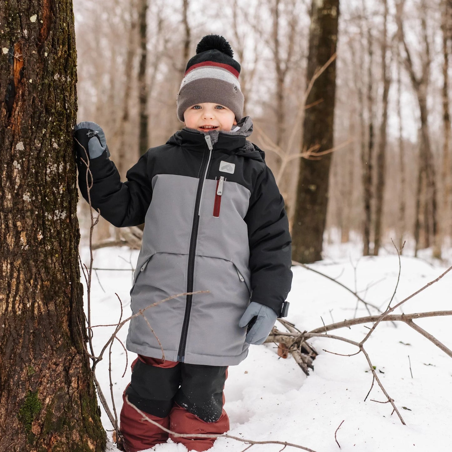 Perlimpinpin - Two Piece Kid Snowsuit - Black + Slate + Grenat