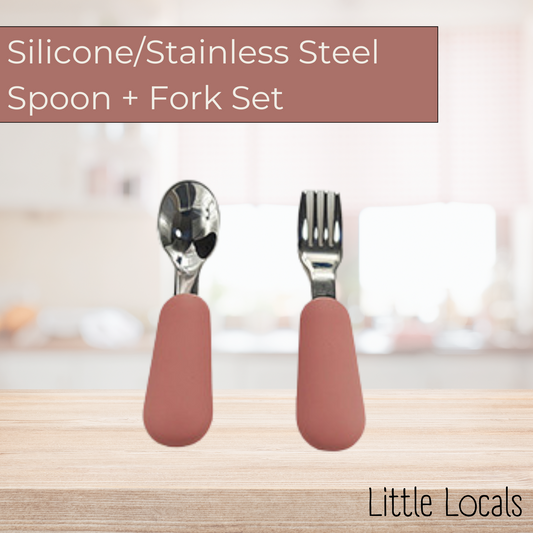 Silicone/Stainless Steel Fork + Spoon Set