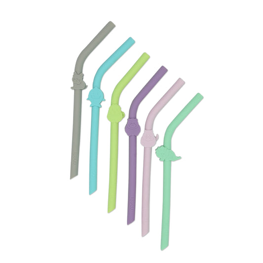 Melii - Silicone Straws w/Cleaning Brush - Animals