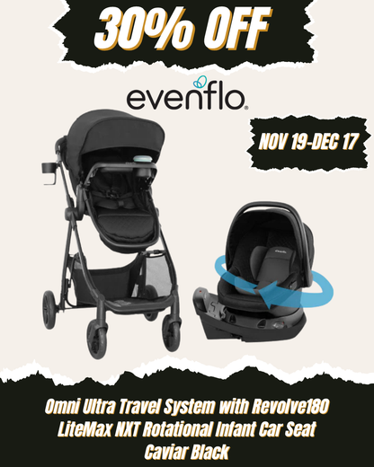 Evenflo Omni Ultra Travel System with Revolve180 LiteMax NXT Rotational Infant Car Seat - Caviar Black