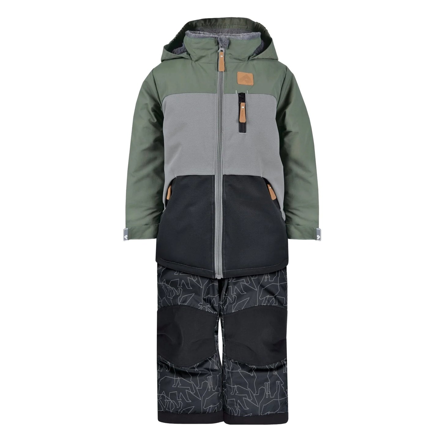 Perlimpinpin - Two Piece Kid Snowsuit - Army Black + Animals