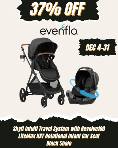 Evenflo Shyft Intuiti Travel System with Revolve180 LiteMax NXT Rotational Infant Car Seat (Black Shale)