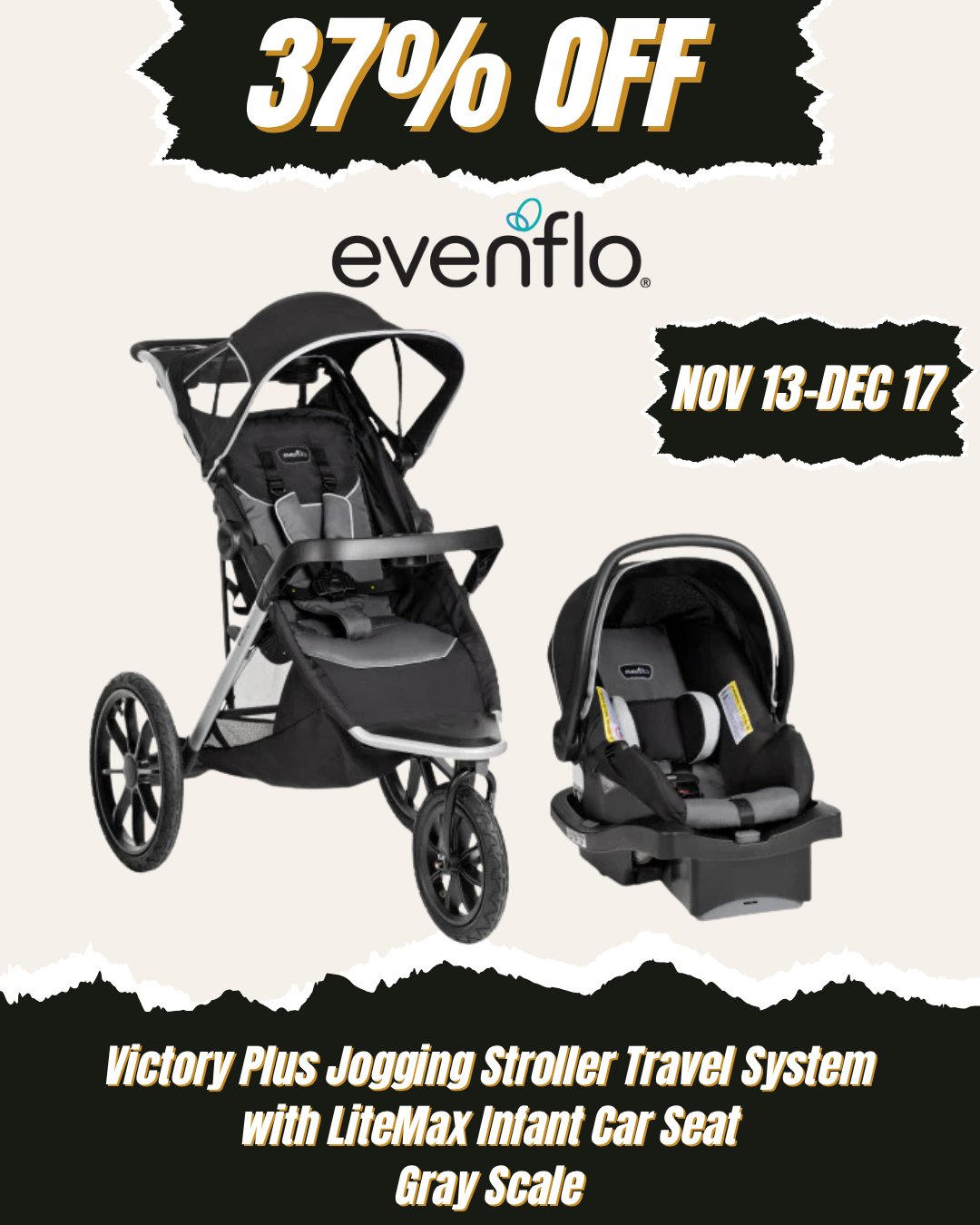 EVENFLO Victory Plus Jogging Stroller Travel System with LiteMax Infant Car Seat (Gray Scale)