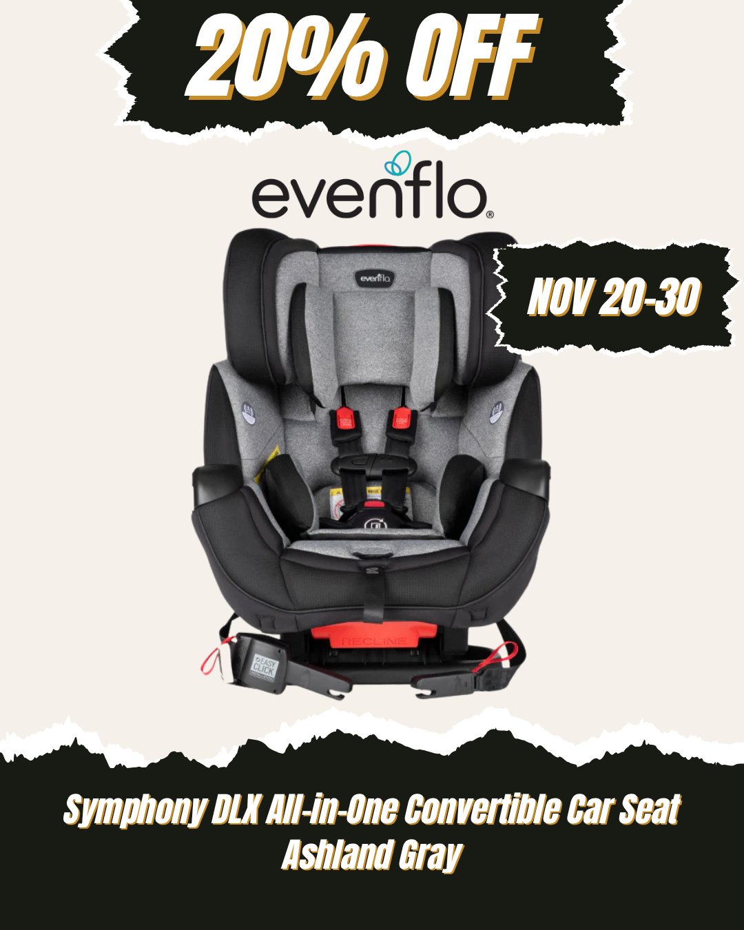 EVENFLO Symphony DLX All-in-One Convertible Car Seat (Ashland Gray)