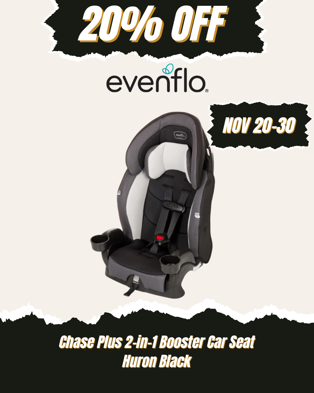 EVENFLO Chase Plus 2-in-1 Booster Car Seat (Huron Black)