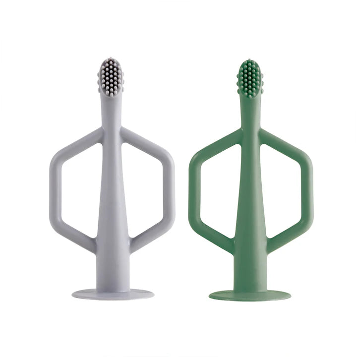 Silicone Training Toothbrush 2 Pack - Olive and Grey