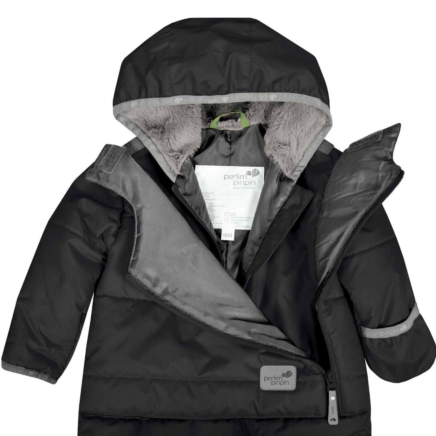 Perlimpinpin - CAR SEAT SAFE - One Piece Baby Snowsuit - Black