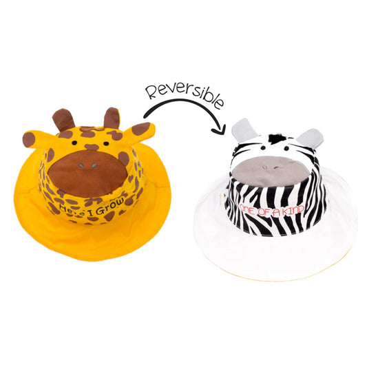 Flap Jack Kids Reversible Sun Hat - Girrafe + Zebra