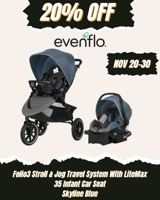 Evenflo - Folio3 Stroll & Jog Travel System With LiteMax 35 Infant Car Seat Skyline Blue
